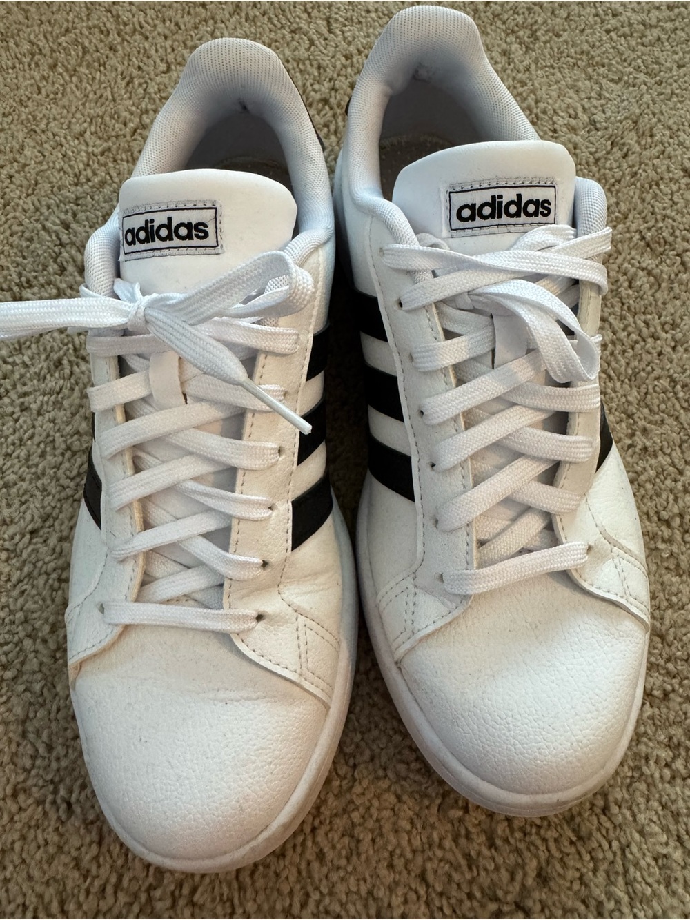 adidas White Sneakers with Black Three Stripes - womans Low Top
